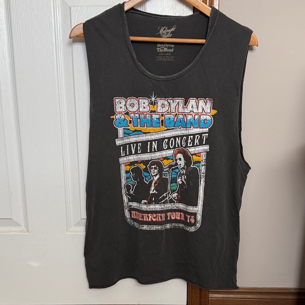 Midnight Rider Bob Dylan & The Band distressed tank top muscle tee - L
